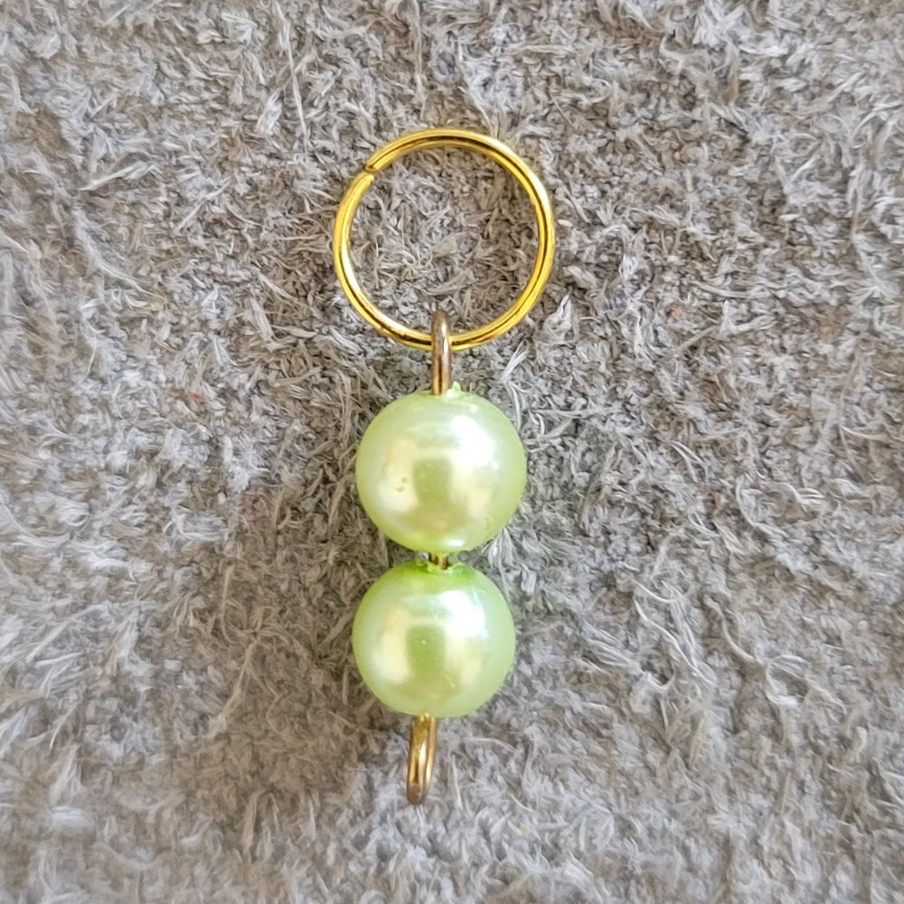 Gold Tone Faux Green Pearl Beads Style Pendant 3/4" Long Costume Fashion Jewelry